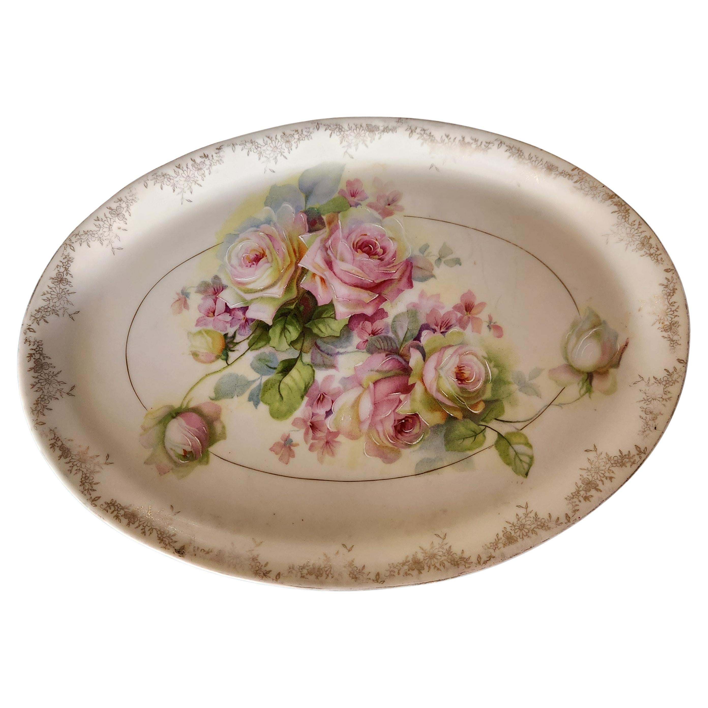 Antiguo plato rosa pintado a mano RS Prussia Reinhold Schlegelmilch Alemán en venta