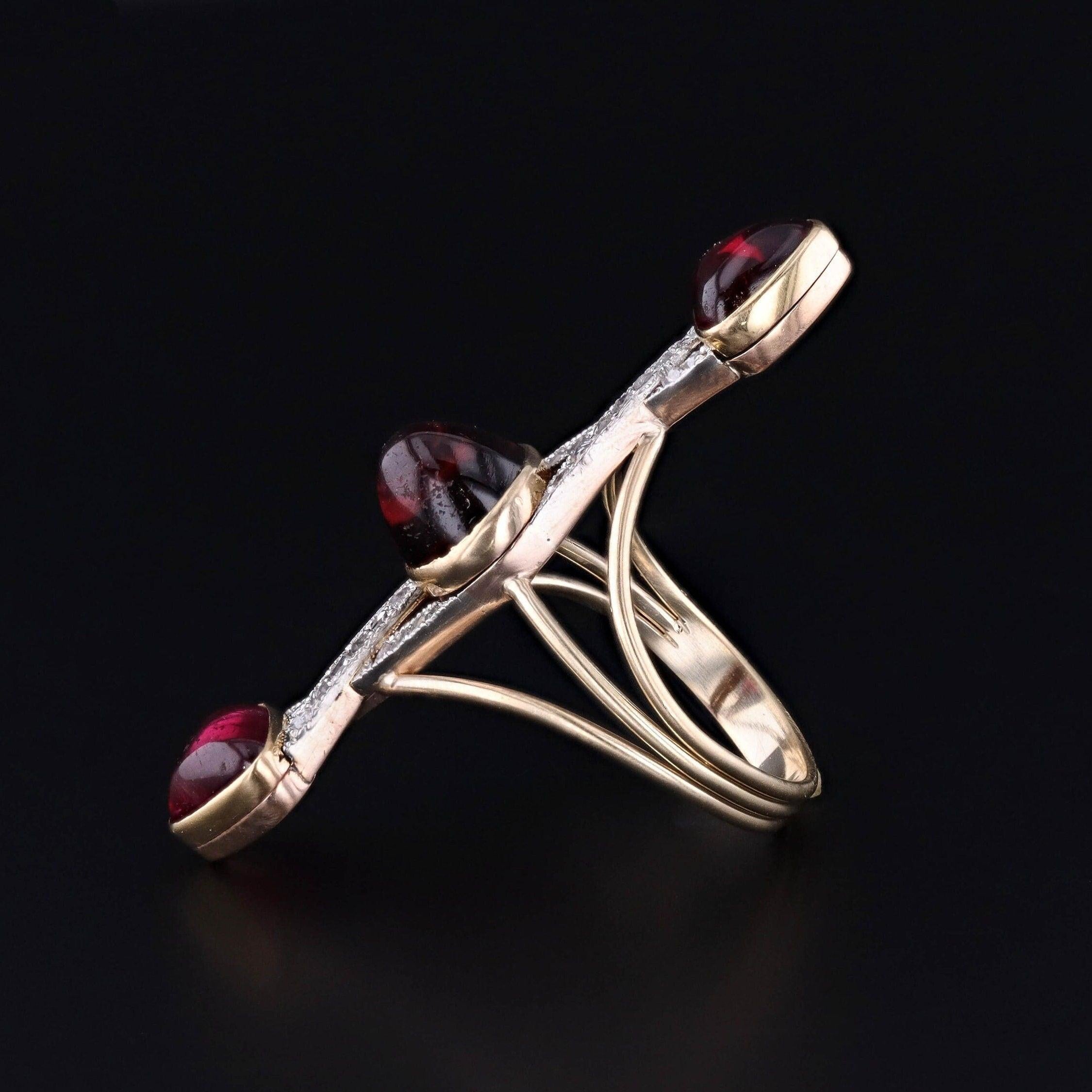 Rose Cut Antique Rubellite and Diamond Ring of 14k Gold For Sale