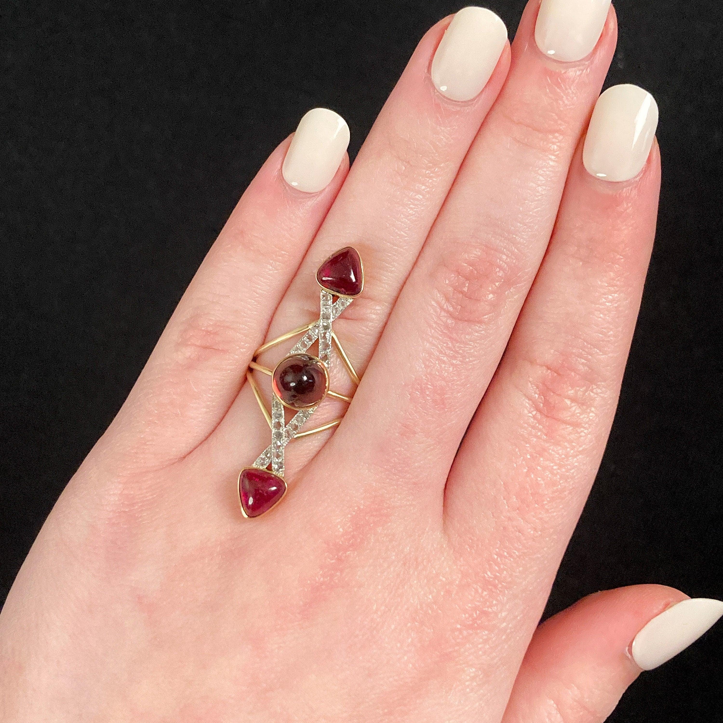 Women's Antique Rubellite and Diamond Ring of 14k Gold For Sale