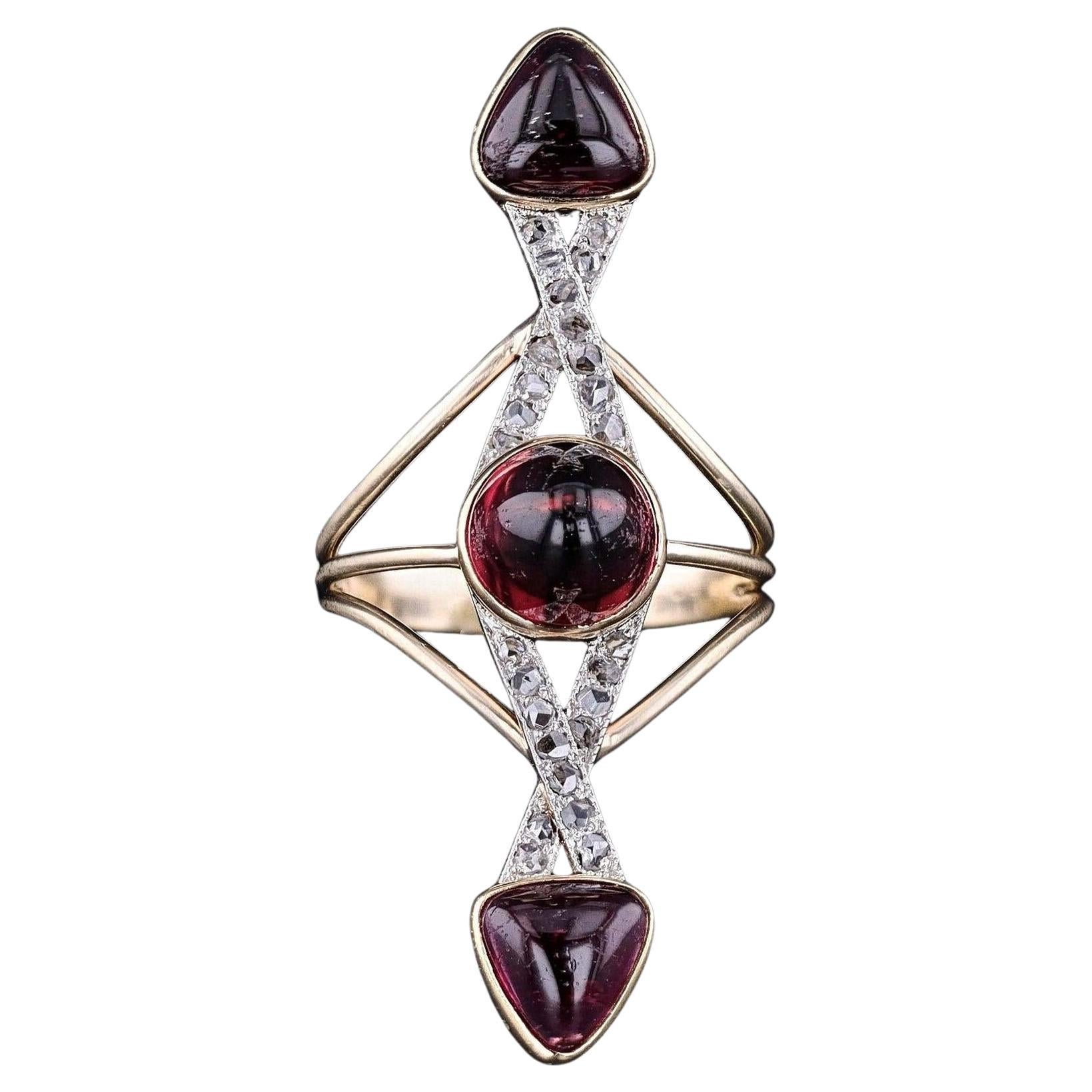 Antique Rubellite and Diamond Ring of 14k Gold For Sale