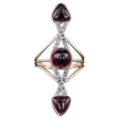 Anello antico con rubellite e diamanti in oro 14k