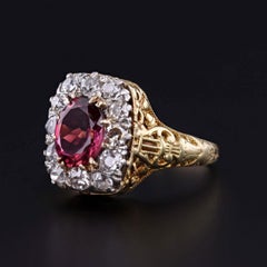 Bague ancienne en platine et or 14k avec tourmaline rubellite et diamant