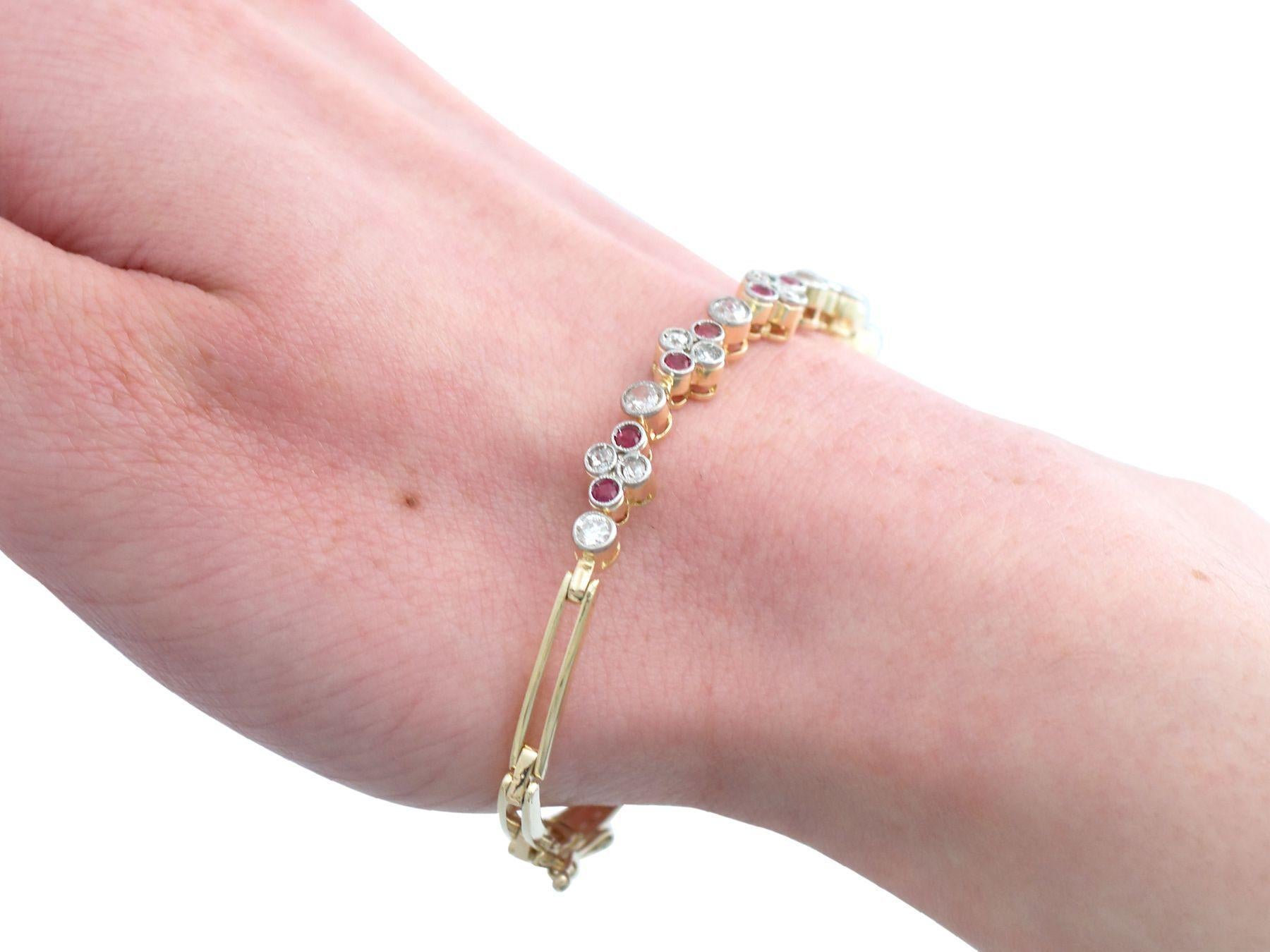 Antique Ruby and 1.37Ct Diamond 15k Yellow Gold Bracelet, Circa 1920 For Sale 5