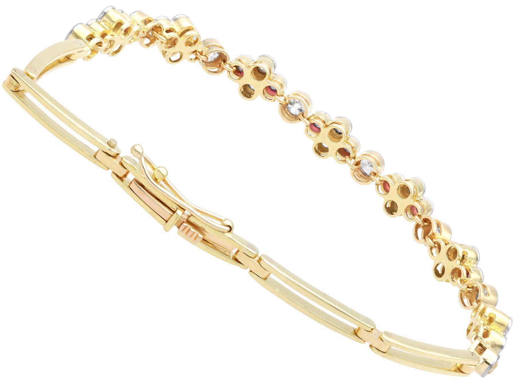Antique Ruby and 1.37Ct Diamond 15k Yellow Gold Bracelet, Circa 1920 For Sale 2