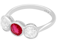 Antique Ruby and 1.40 Carat Diamond White Gold Trilogy Engagement Ring