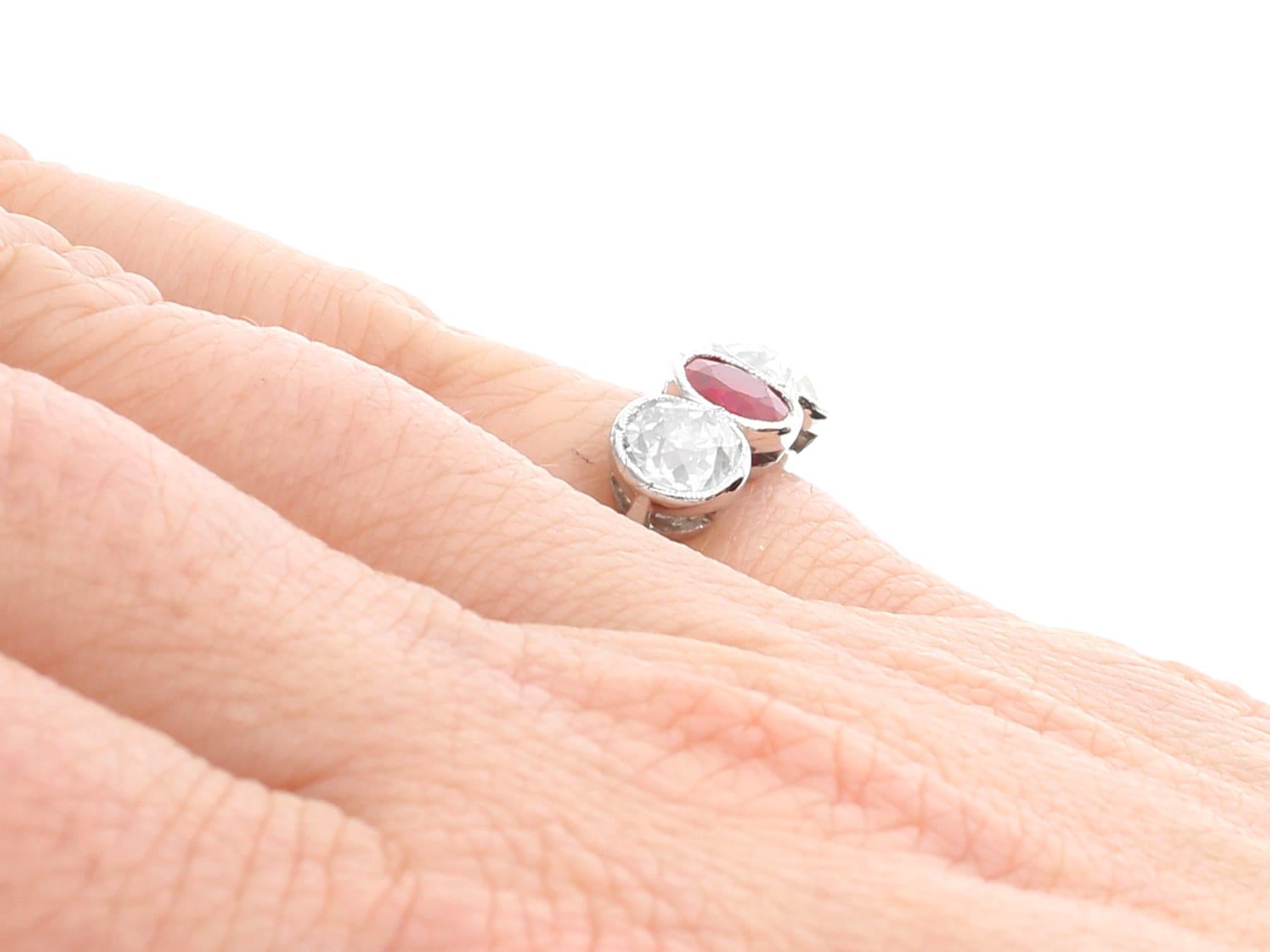 Antique Ruby and 1.40 Carat Diamond White Gold Trilogy Engagement Ring For Sale 1