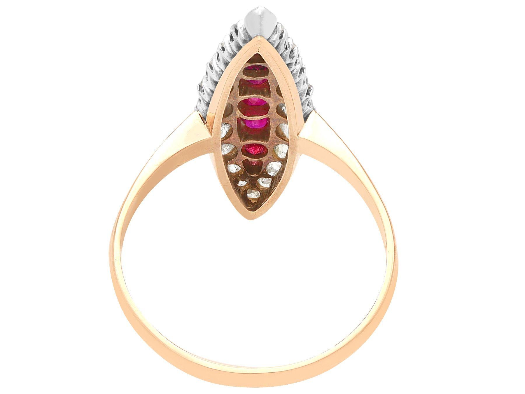 Anillo de cóctel de oro rosa con rubí antiguo y diamantes de 1,42 quilates en Excelente estado para la venta en Jesmond, Newcastle Upon Tyne