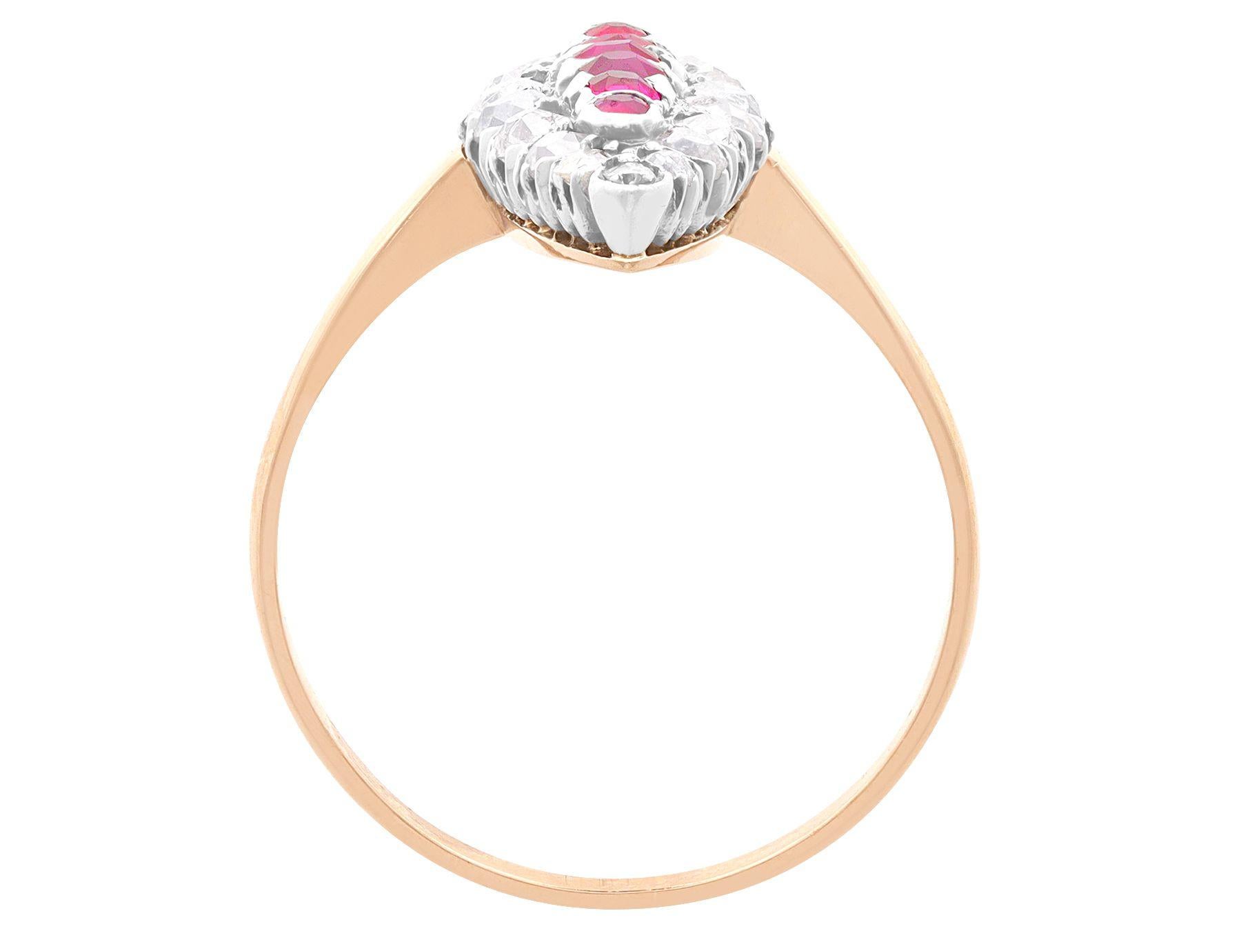 Femenino o masculino Anillo de cóctel de oro rosa con rubí antiguo y diamantes de 1,42 quilates en venta