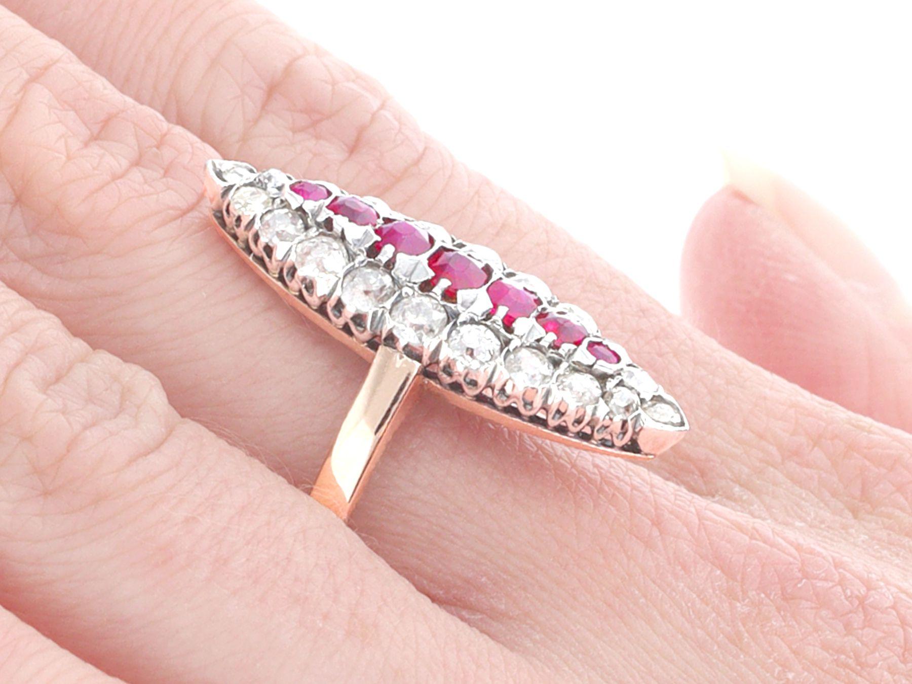 Victorian Antique Ruby and 1.42 Carat Diamond Rose Gold Cocktail Ring For Sale