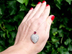 Antique Ruby and 3.16 Carat Diamond 12k Rose Gold Heart Pendant