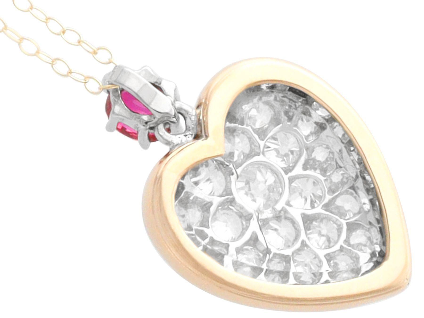 Women's or Men's Antique Ruby and 3.16 Carat Diamond 12k Rose Gold Heart Pendant