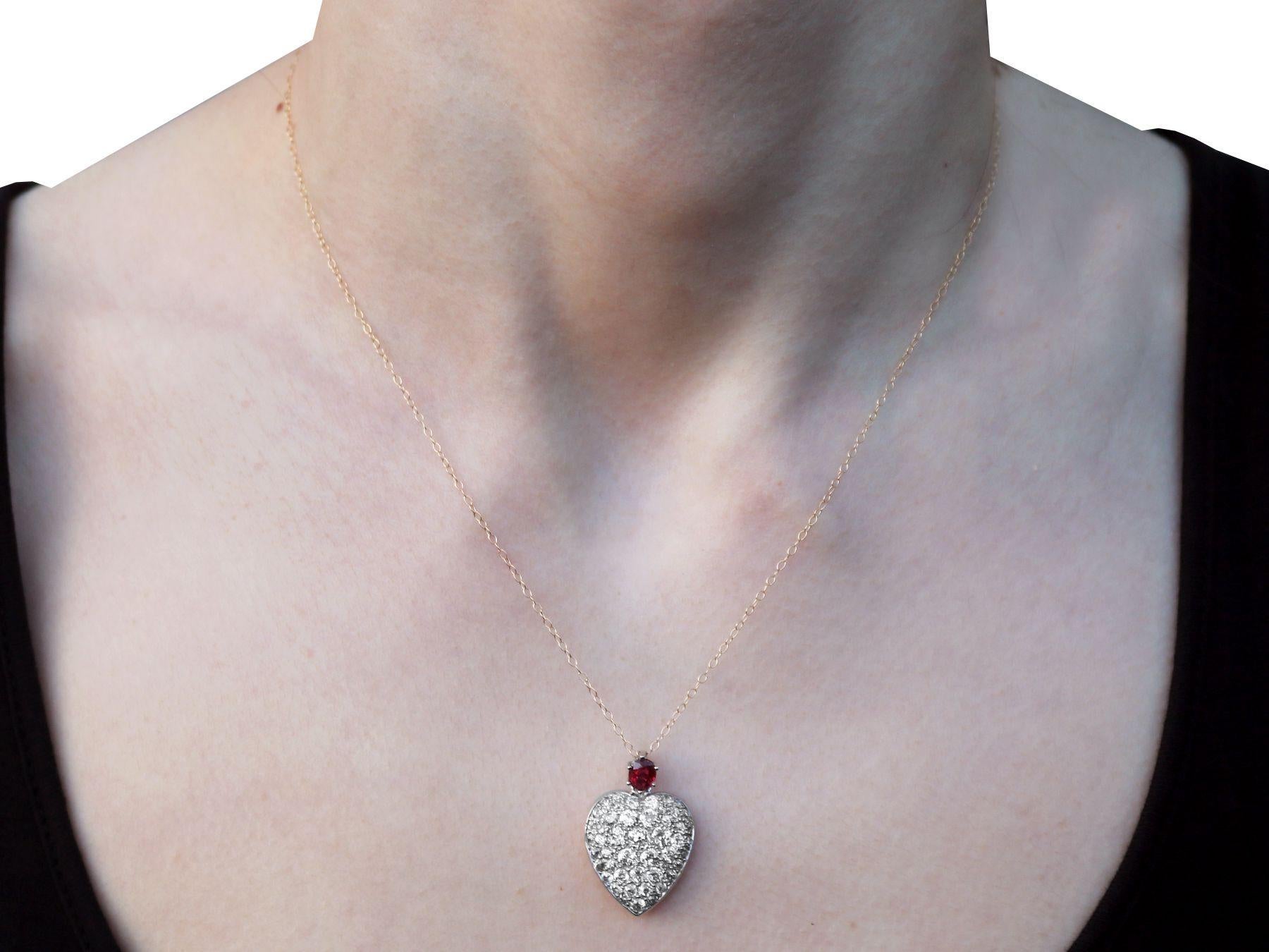 Antique Ruby and 3.16 Carat Diamond 12k Rose Gold Heart Pendant 2