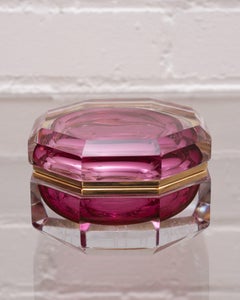 Antique Ruby and Clear Crystal Box with Bronze Mount