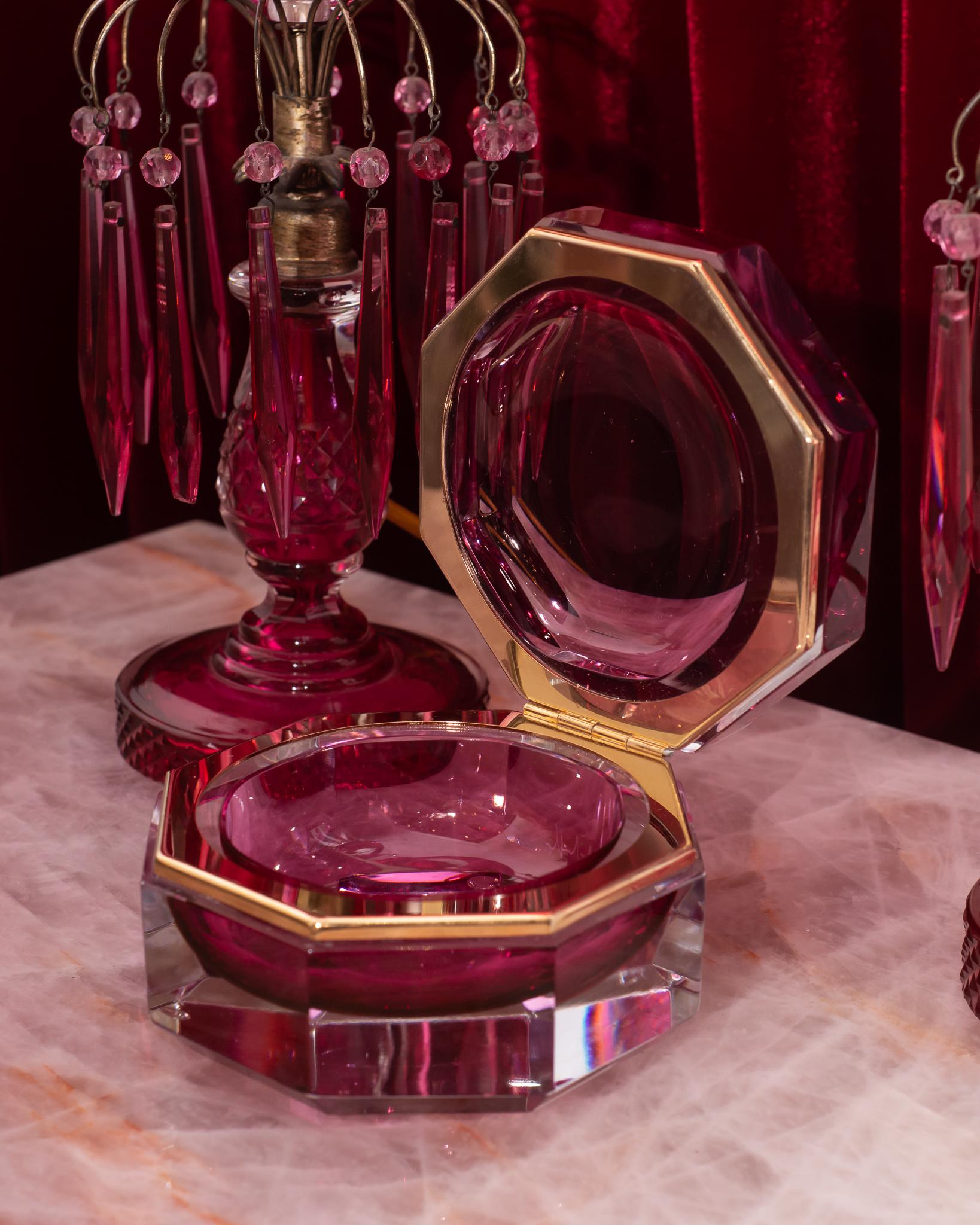 Antique Ruby and Clear Crystal Box with Bronze Mount In Good Condition In Toronto, ON