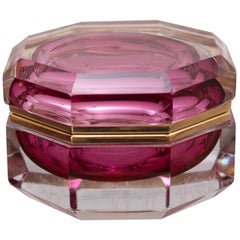 Antique Ruby and Clear Crystal Box with Bronze Mount