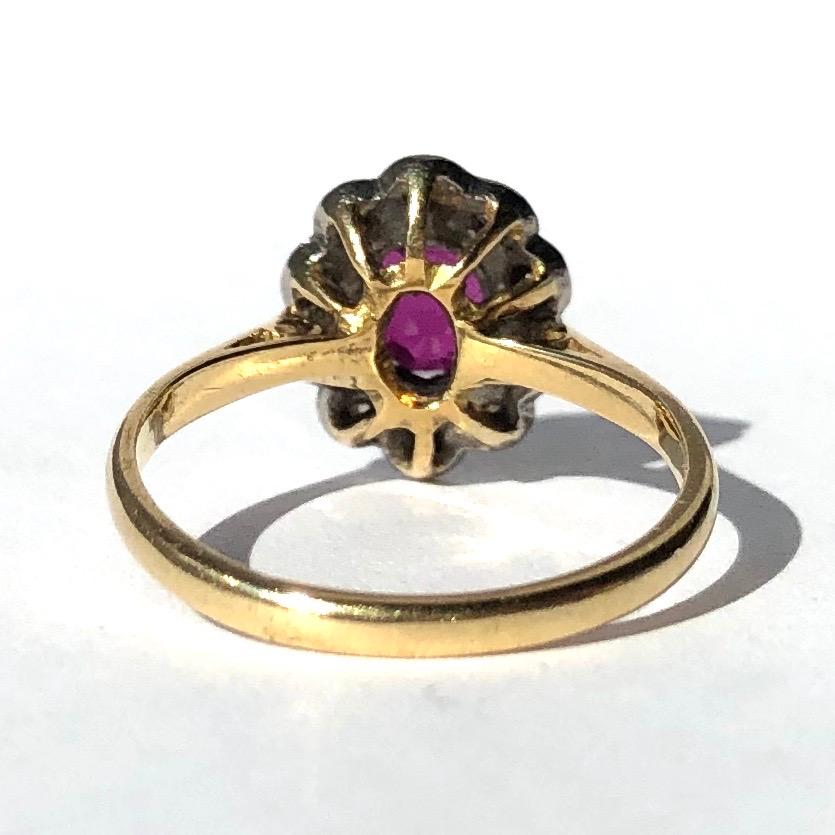 Edwardian Antique Ruby and Diamond 18 Carat Gold Cluster Ring