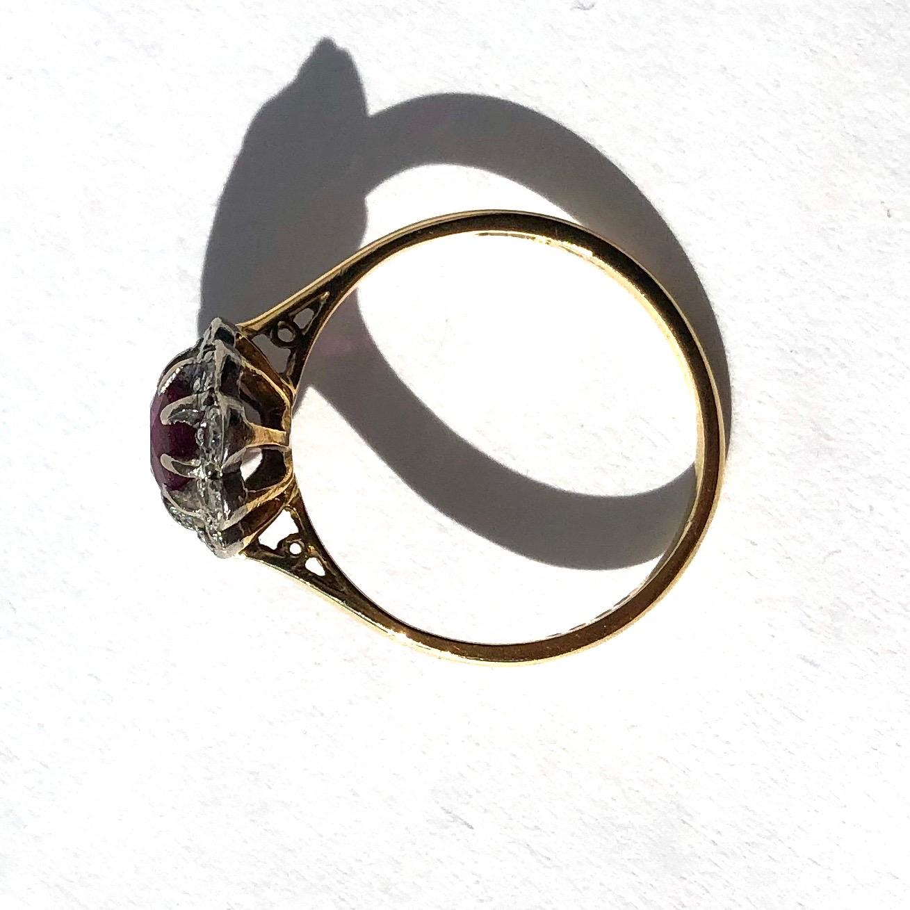 Antique Ruby and Diamond 18 Carat Gold Cluster Ring In Good Condition In Chipping Campden, GB