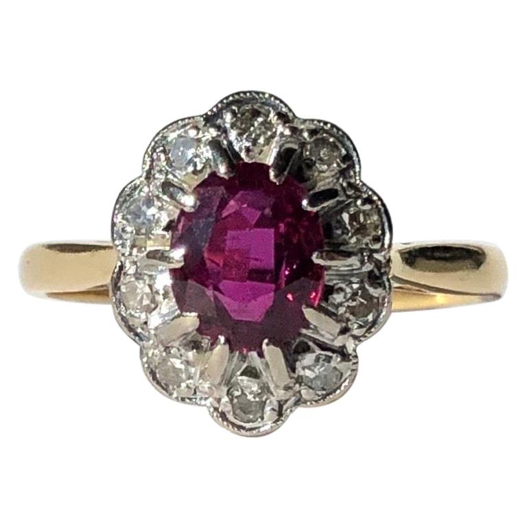 Antique Ruby and Diamond 18 Carat Gold Cluster Ring