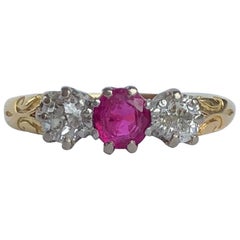 Antique Ruby and Diamond 18 Carat Gold Three-Stone Ring Antique Ruby and Diamond 18 Carat Gold Three-Stone Ring