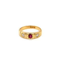 Antique Ruby and Diamond 18 Carat Yellow Gold Star Set Pinky Ring