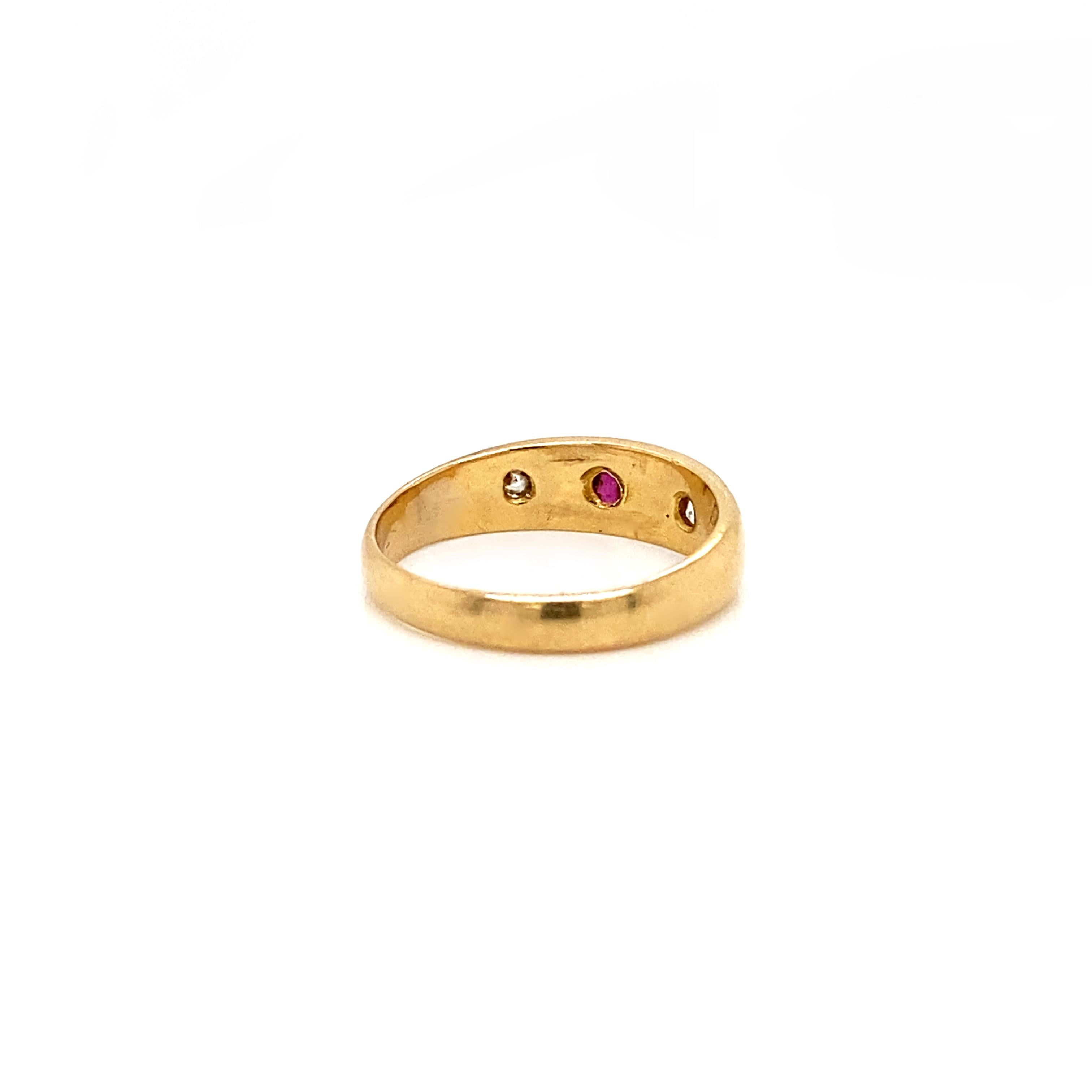Oval Cut Antique Ruby and Diamond 18 Carat Yellow Gold Star Set Pinky Ring