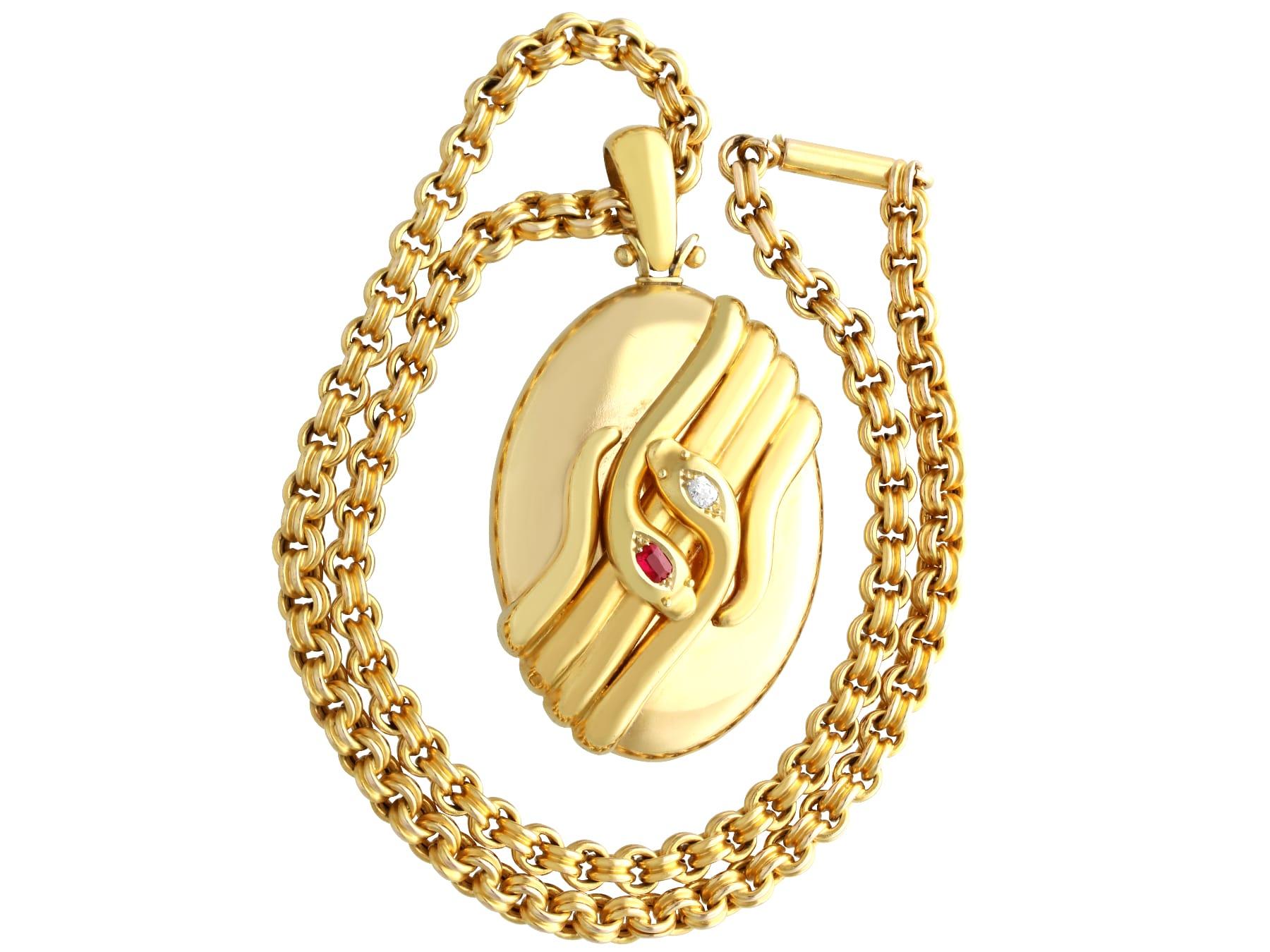 Cushion Cut Antique Ruby and Diamond 18k Yellow Gold Locket Pendant Circa 1880 For Sale