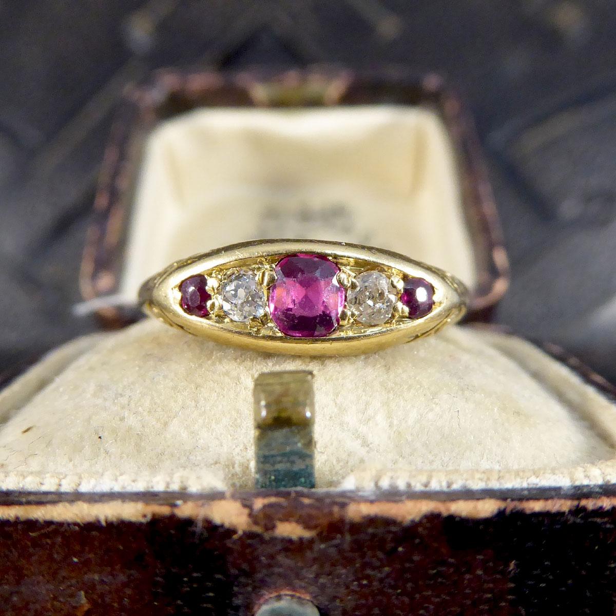 Antique Ruby and Diamond Boat Ring in 18ct Yellow Gold 1