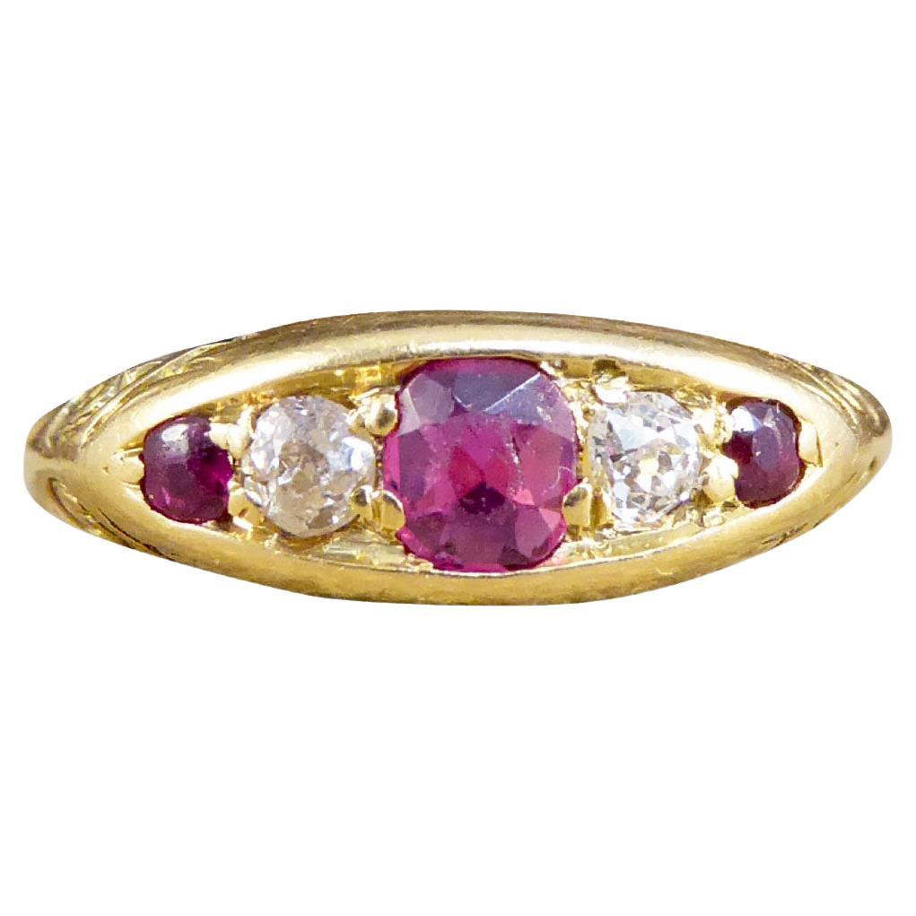 Antique Ruby and Diamond Boat Ring in 18ct Yellow Gold