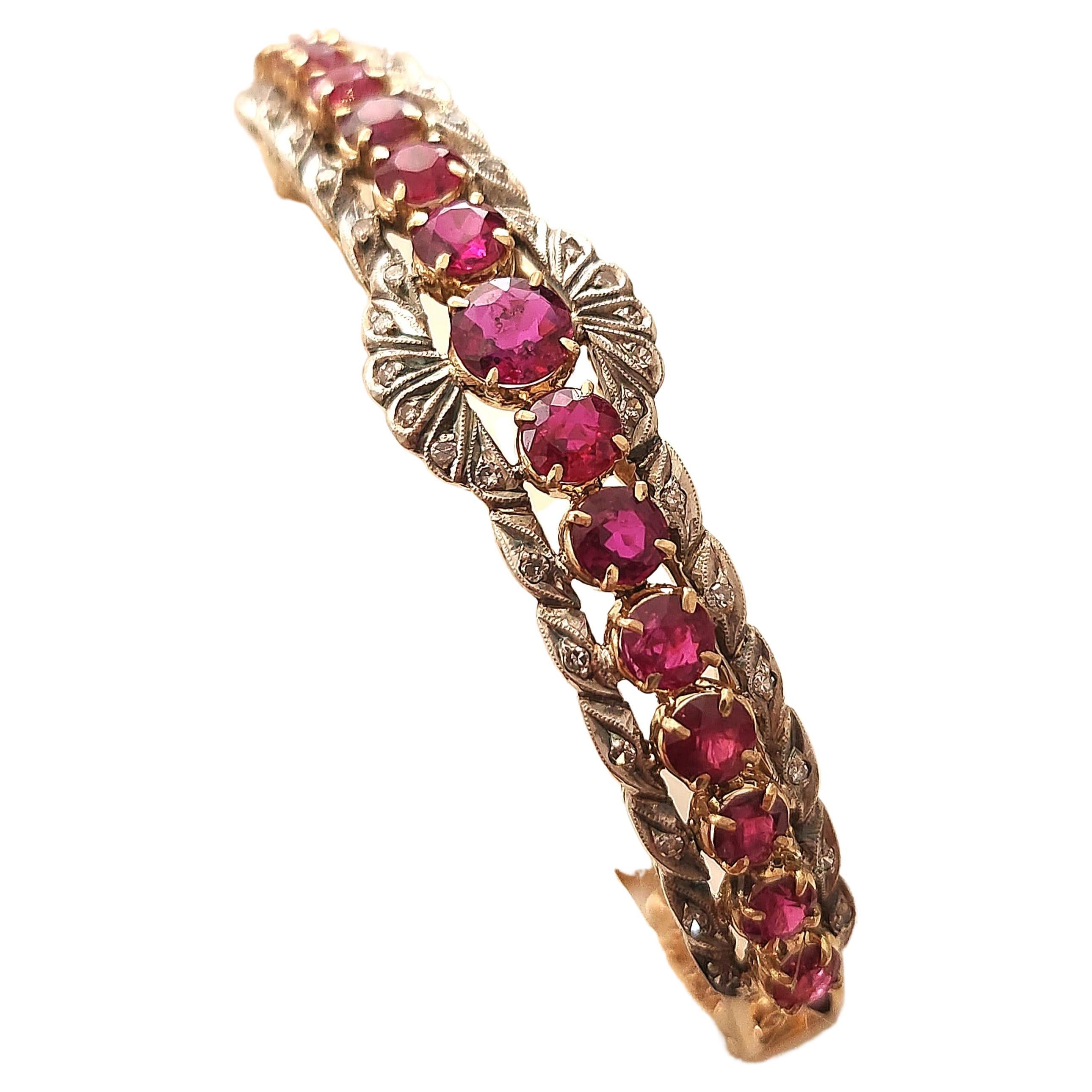 Antique Ruby And Diamond Gold Bangle Bracelet For Sale 6