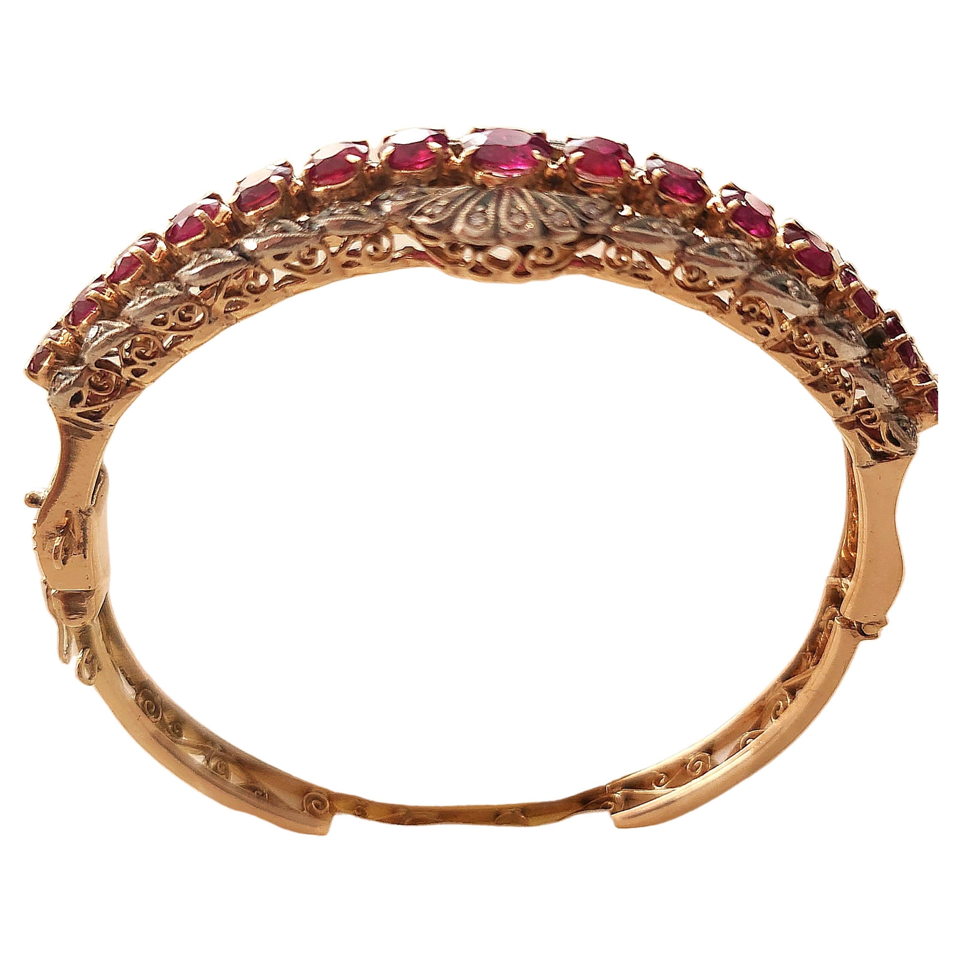 Antique Ruby And Diamond Gold Bangle Bracelet In Good Condition For Sale In Cairo, EG