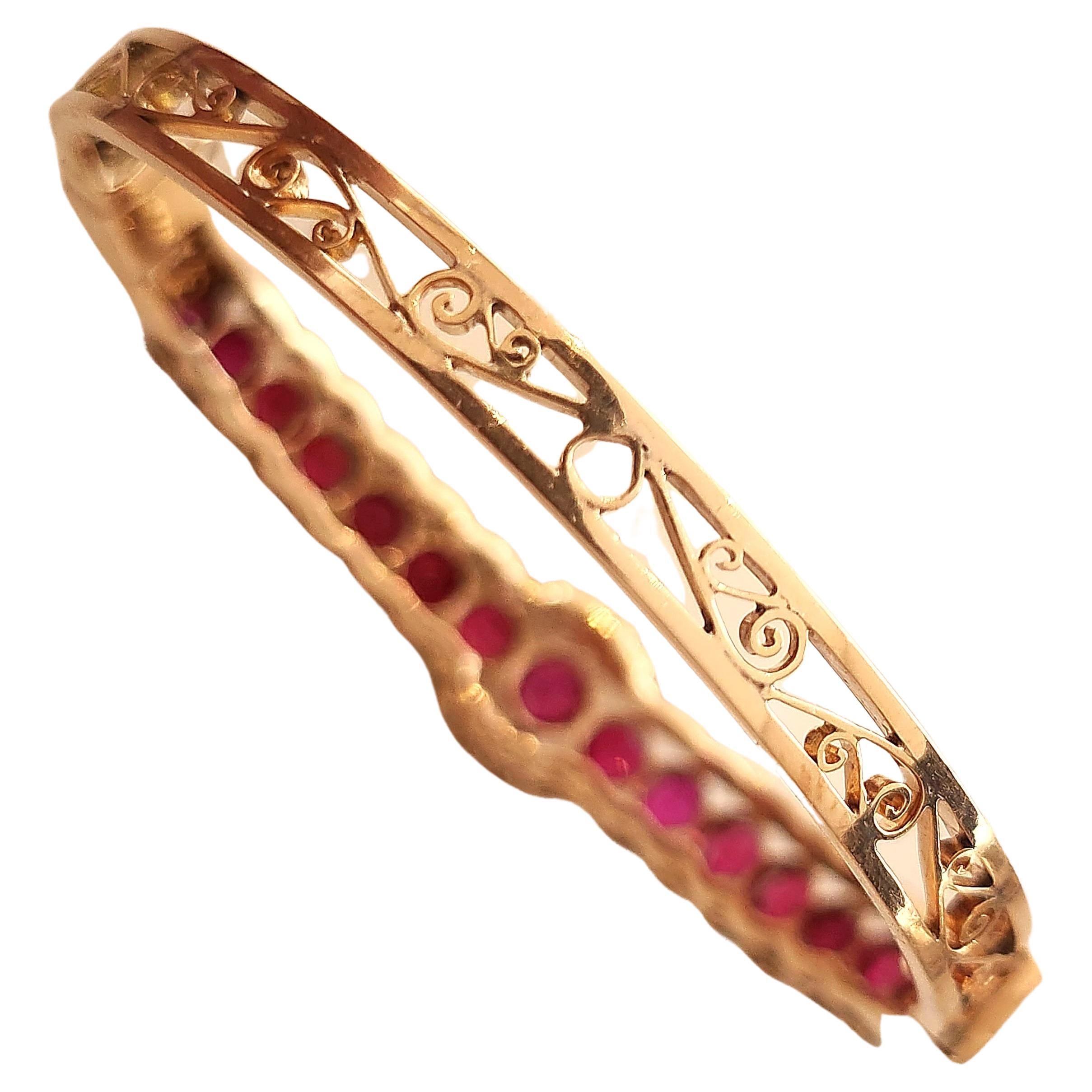 Antique Ruby And Diamond Gold Bangle Bracelet For Sale 1