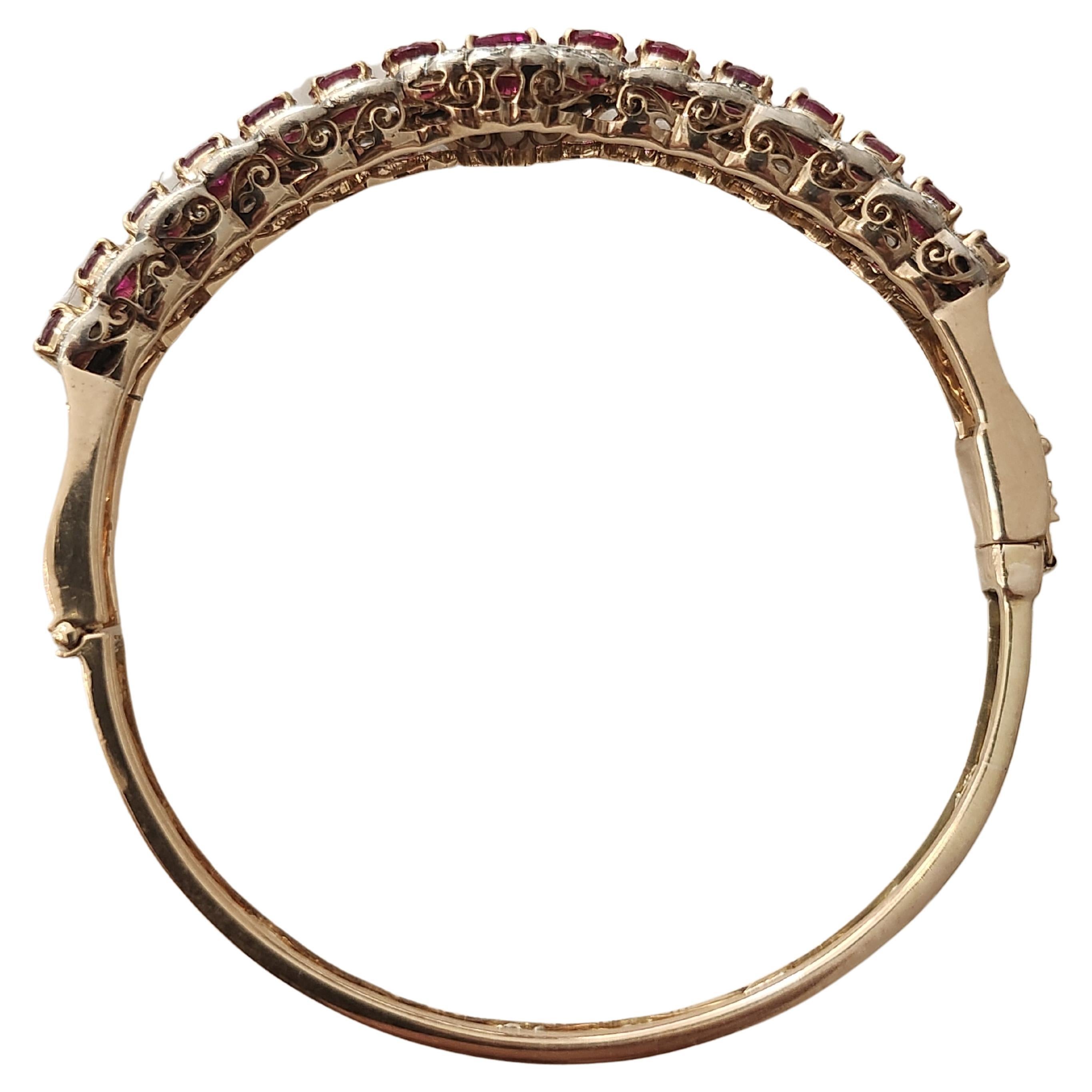 Antique Ruby And Diamond Gold Bangle Bracelet For Sale 2