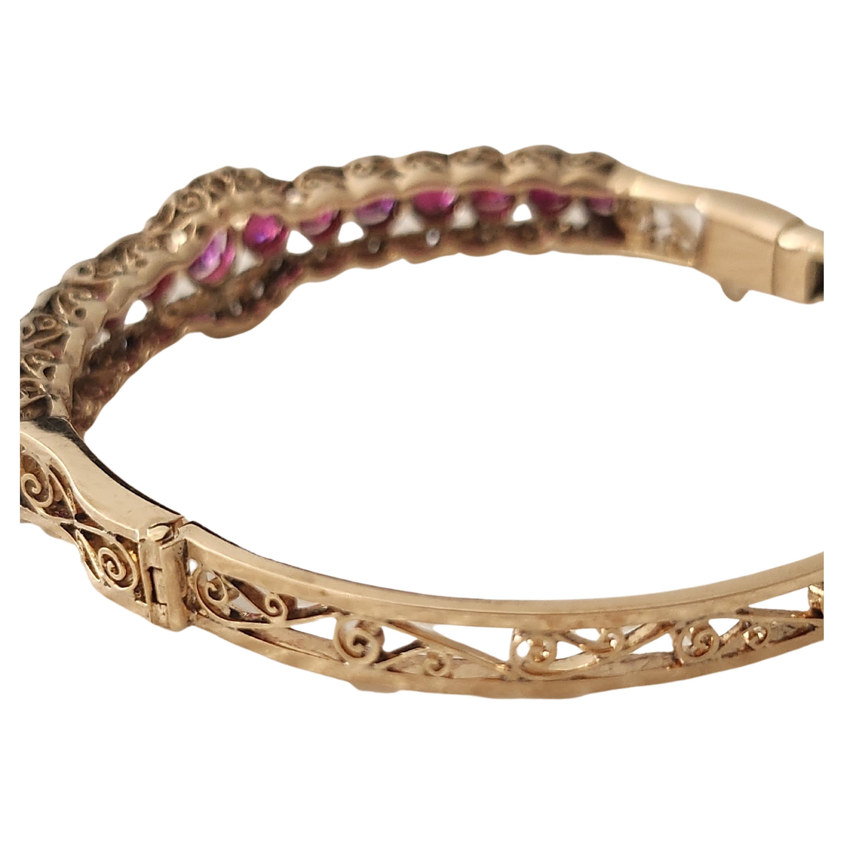 Antique Ruby And Diamond Gold Bangle Bracelet For Sale 5