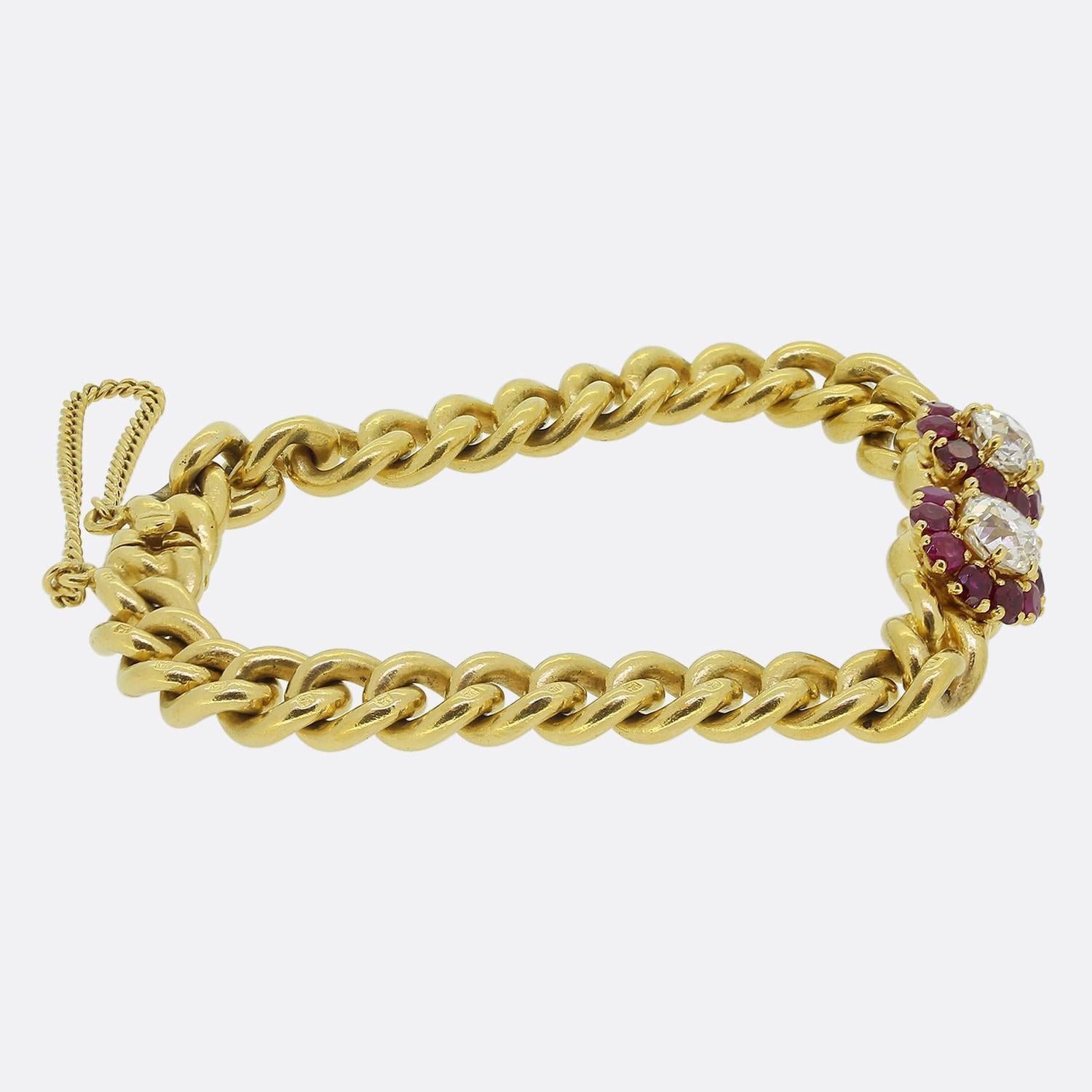 Victorien Bracelet chaîne ancienne en rubis et diamants en vente