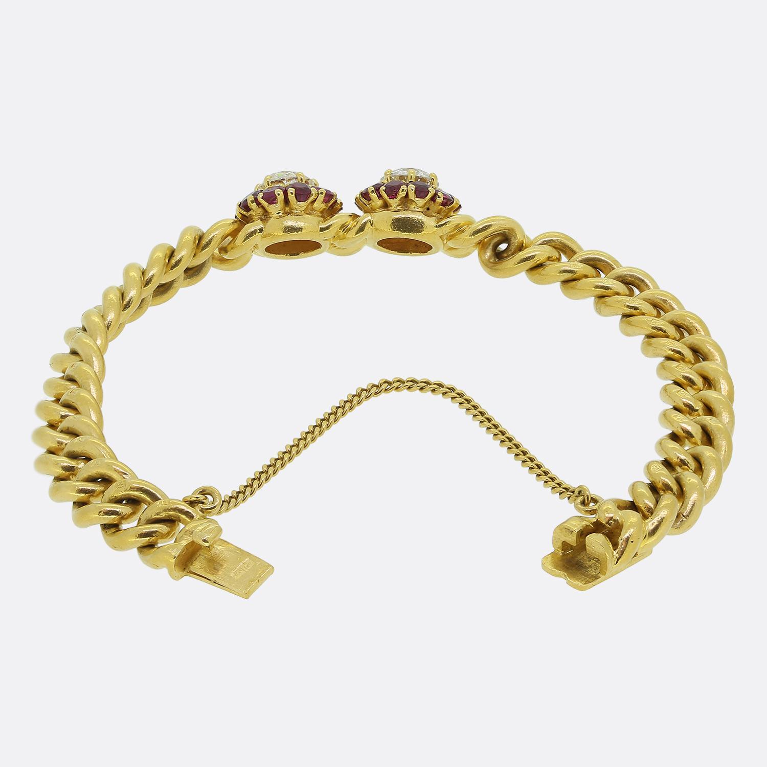 Taille vieille Europe Bracelet chaîne ancienne en rubis et diamants en vente