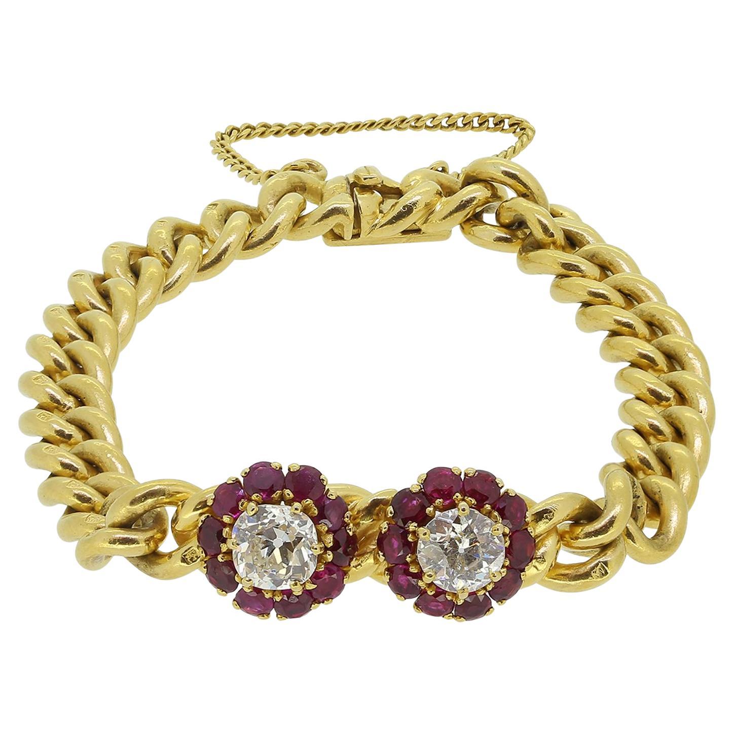 Antique Ruby and Diamond Chain Bracelet