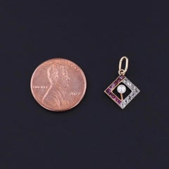 Amuleto antiguo de rubí y diamantes de oro de 15 ct