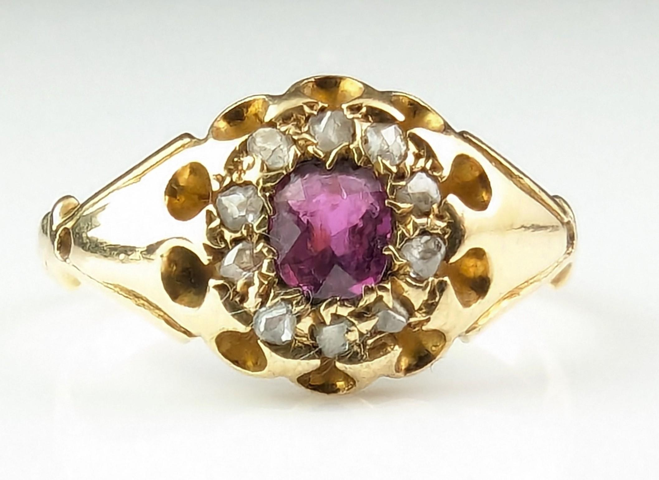 Antique Ruby and Diamond cluster ring, 18k yellow gold  For Sale 9