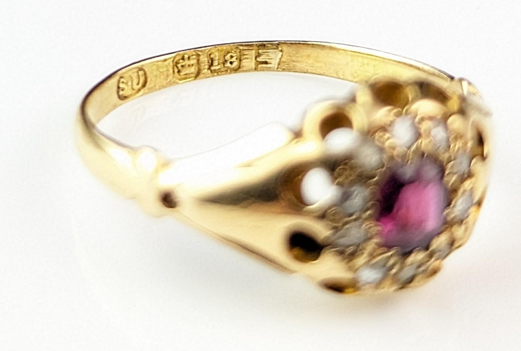 Antique Ruby and Diamond cluster ring, 18k yellow gold  For Sale 2