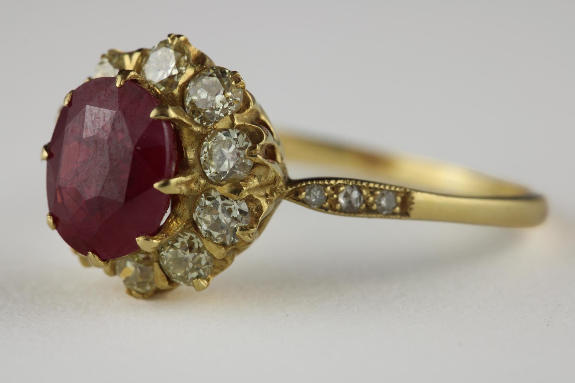 Antique Ruby And Diamond Cluster Ring - image 2