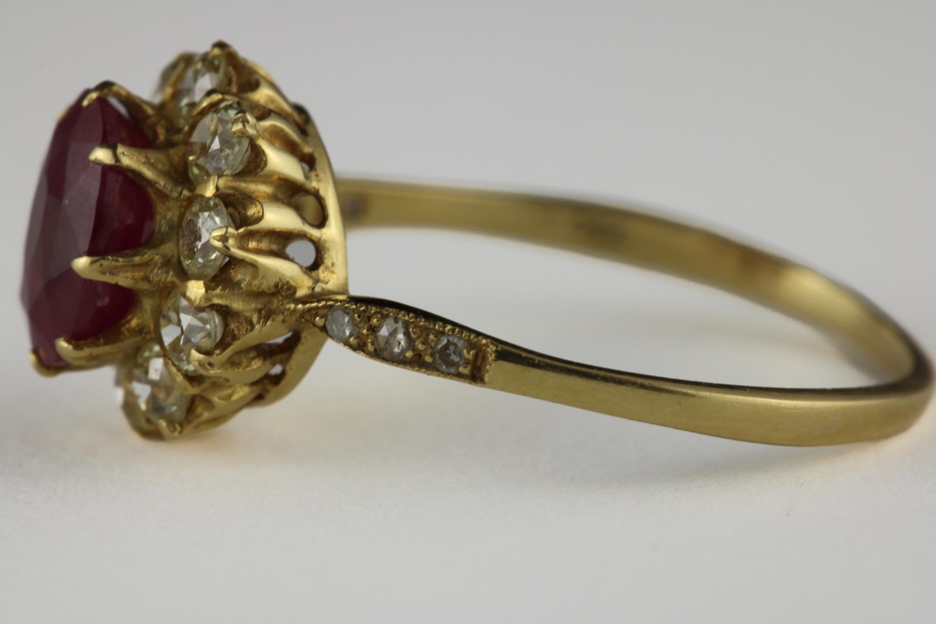 Antique Ruby And Diamond Cluster Ring - image 3