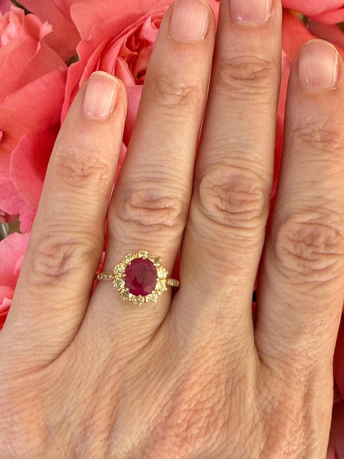 Antique Ruby And Diamond Cluster Ring - image 8
