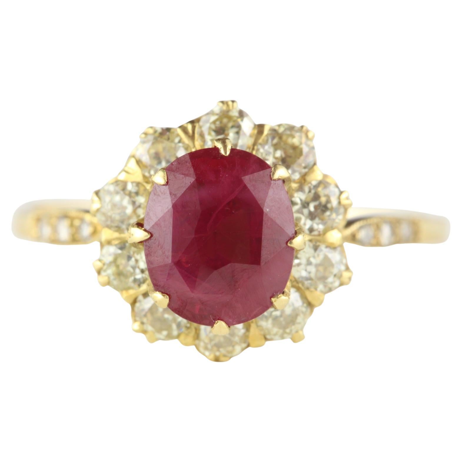 Antique Ruby And Diamond Cluster Ring - image 1
