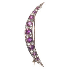 Antique Ruby and Diamond Crescent Brooch, circa 1895