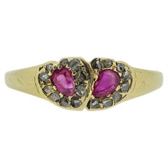 Antique Ruby and Diamond Double Heart Ring