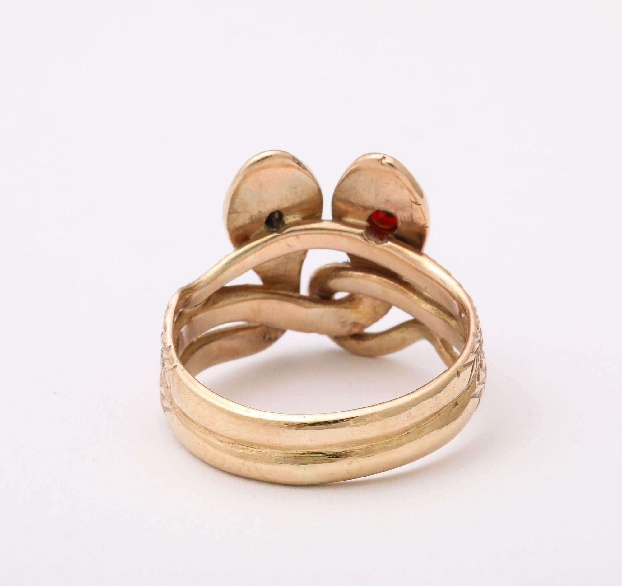 Antique Double Snake Ring With A Ruby and Diamond Head 1