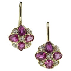 Antique Ruby and Diamond Drop Earrings