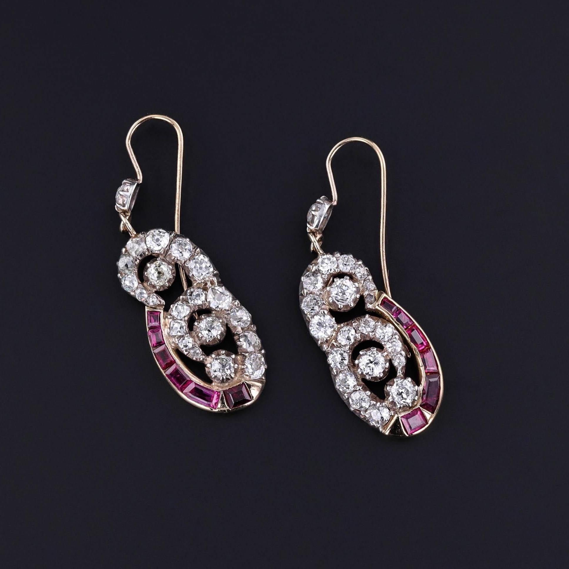 Pendientes Antiguos de Rubí y Diamantes de Plata Cubierta de Oro de 9 ct Talla antigua en venta