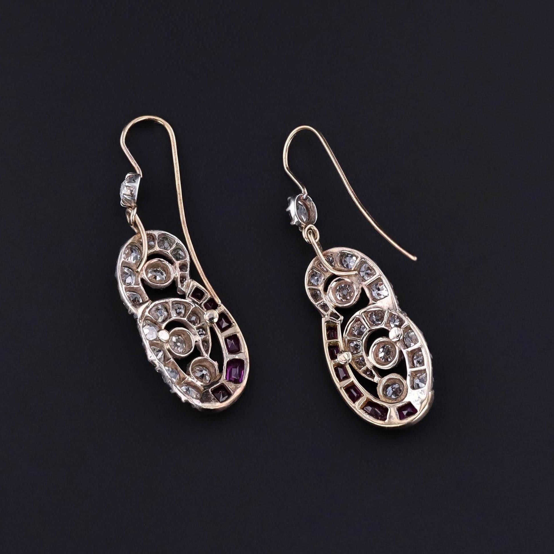 Pendientes Antiguos de Rubí y Diamantes de Plata Cubierta de Oro de 9 ct en Bueno estado para la venta en Lewisburg, PA