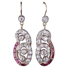 Antique Ruby and Diamond Earrings of Silver Topped 9ct Gold